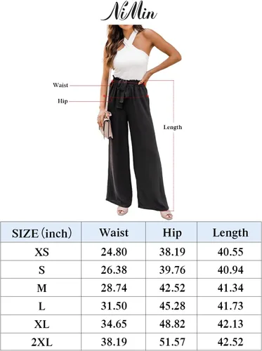 Vista 6 de NIMIN Pantalones de pierna ancha para mujer, cintura alta, pantalones casuales de negocios, pantalones de trabajo, pantalones sueltos y fluidos