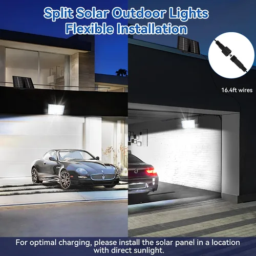 Vista 4 de Aialun 184 luces LED solares de inundación para exteriores, sensor de movimiento, luces de inundación solares con cable de 16.4 pies, impermeable