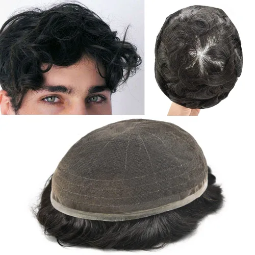 Vista 24 de Men Toupee Hairpiece Human Hair System Mens Hair Piece Bleached Knot Full Lace Toupee For Men Protesis Capilar Mens Toupee 6X8 1# Jet Black 100%