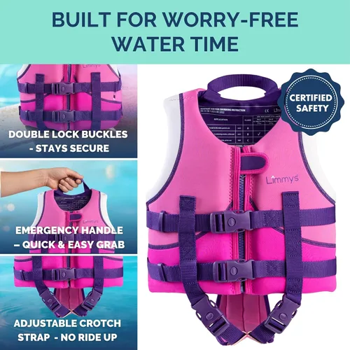 Vista 3 de Limmys Chaleco de natación para niños pequeños y niños: panel de espuma integrado, certificado CE, diseño galardonado aprobado por los padres