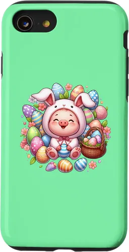 Vista 13 de iPhone 15 Easter Pig in a Easter Bunny Costume Case