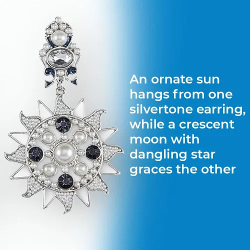 Vista 5 de Pendientes de diosa del sol y la luna, joyería de moda de cristal para mujer, aretes colgantes con poste celestial, asimétricos, chapados en plata
