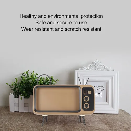 Vista 3 de ZJchao Soporte de teléfono retro para TV, estilo TV, soporte de teléfono retro para arañazos, decorativo, soporte para teléfono móvil de escritorio