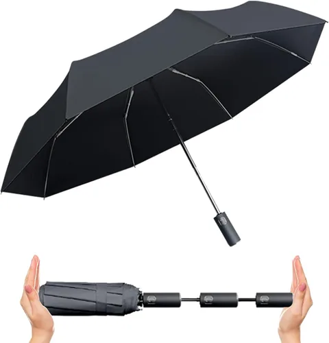 Vista 7 de ESUFEIR Paraguas pequeño de viaje para el sol y la lluvia, plegable, compacto, automático, protección UV, resistente al viento, mochila, coche