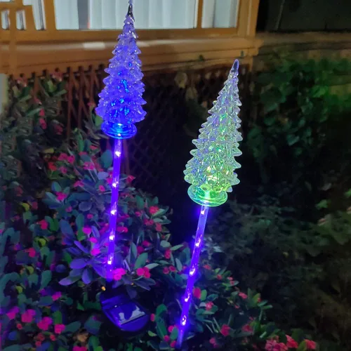 Vista 4 de Luces decorativas solares, luces de estaca de jardín impermeables para exteriores, luces solares para árbol de Navidad, 2 paquetes, luces LED