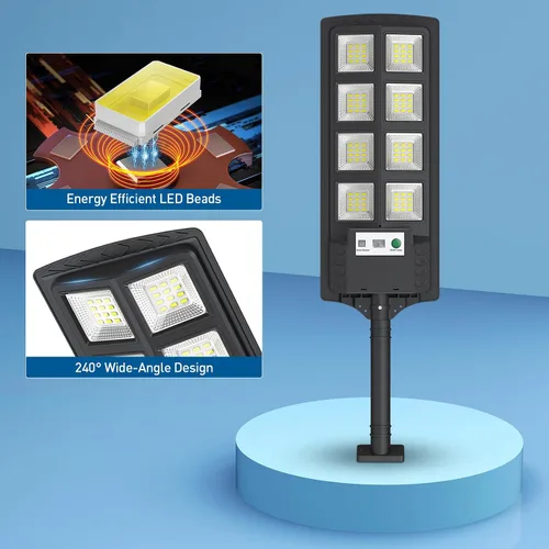 Vista 7 de K4 - Luces solares de 200 W para exteriores, impermeables, 6500 K, luces de calle solares para exteriores, 12000 lúmenes, gran angular con sensor
