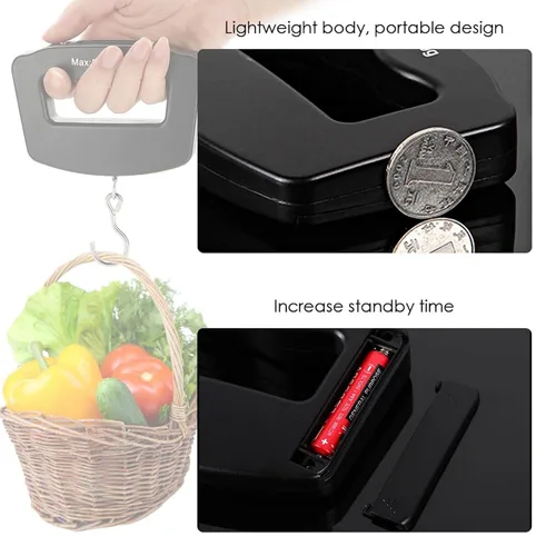 Vista 5 de Mini báscula digital portátil para colgar, báscula electrónica de gancho para pescado, peso de 110 libras, báscula colgante portátil digital