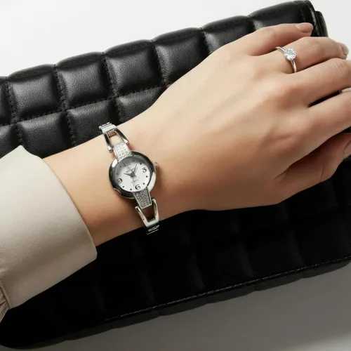 Vista 2 de BELLOS Set de regalo Reloj de mujer Plata- Conjunto de joyería- Collar-Anillo- Pendientes