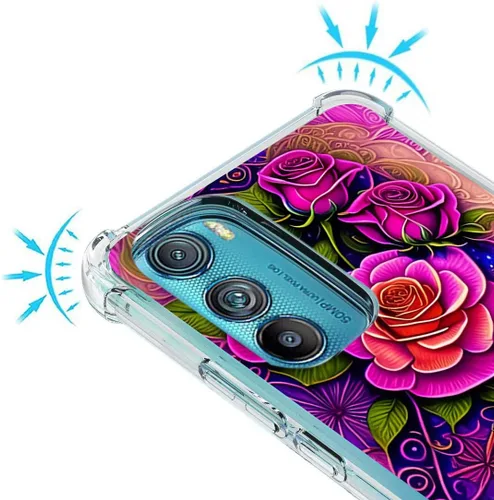 Vista 3 de Funda para Motorola Edge 2022, diseño de flores de mariposa azul, rosa, protección contra caídas, a prueba de golpes, funda protectora de cuerpo