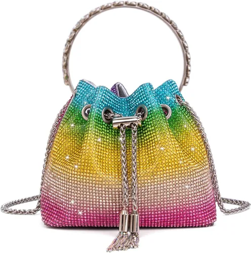 Vista 12 de Bolso de mano con cristales brillantes y diamantes de imitación para mujer, bolso de noche con brillo, bandolera para fiesta de boda, graduación