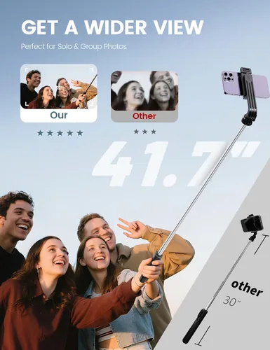 Vista 2 de ANXRE Trípode selfie stick con control remoto, extensible giratorio de 360°, soporte de trípode de teléfono de 41.7 pulgadas para filmación
