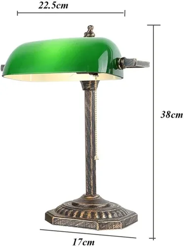 Vista 3 de Vintage Brass Bankers with Emerald Green Glass Shade Art Deco Double Head Table Lamp Indoor Light