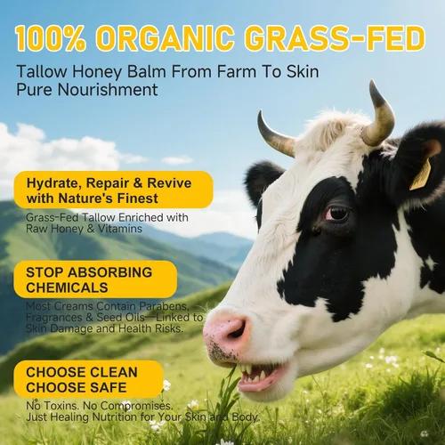 Vista 7 de Sarga de carne orgánica alimentada con pasto para piel, cuerpo, crema hidratante facial para eczema, bálsamo labial, bálsamo de miel de sebo batido
