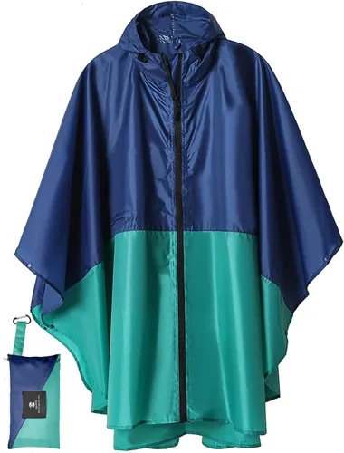 Vista 12 de SaphiRose - Poncho de lluvia unisex impermeable con capucha para mujeres adultas con bolsillos A-negro-blanco