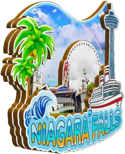 Vista 2 de Imán de nevera con imán de las cataratas del Niágara de Canadá, monumentos de madera 3D, recuerdos coleccionables, decoración hecha a mano -2260