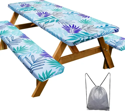 Vista 56 de Funda de mesa de picnic con fundas para bancos Esenciales de camping Mantel de picnic impermeable y a prueba de viento con bolsa de cordón, funda