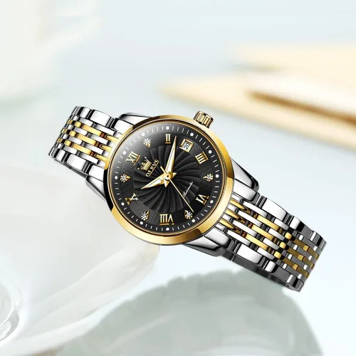 Vista 6 de OLEVS Reloj automático de mujer con diamantes mecánico de cuerda automática a la moda elegante reloj de pulsera luminoso impermeable de acero