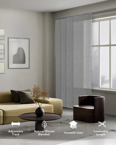 Vista 2 de GoDear Design panel ajustable de cortina deslizante para divisores de habitación colgantes 45.8"- 86" de ancho x 96" de alto, persianas verticales