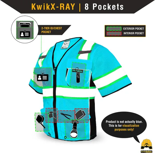 Vista 6 de KwikSafety - Charlotte, NC - Chaleco de seguridad de edición limitada EXECUTIVE HIGHWAYBOSS [8 bolsillos] Equipo de construcción de malla Amarillo