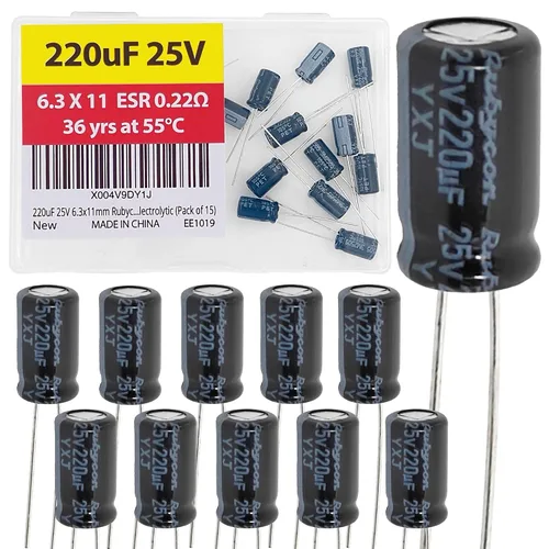 Vista 23 de 100uF 50V 8X11.5mm Rubycon Electrolytic Capacitor Low ESR 0.17Ω Long Life 36yrs at 55 Degree C mfd mircofarad Micro Farad C Radial Lead Aluminum