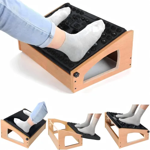 Vista 8 de Reposapiés ergonómico, 4 alturas ajustables, reposapiés debajo del escritorio, almohadillas suaves, reposapiés para oficina, mejora la postura