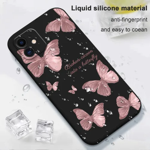Vista 6 de LEECG Funda protectora para iPhone 11, diseño de flores creativas laterales, delgada, suave, funda protectora para iPhone 11, color negro mariposa