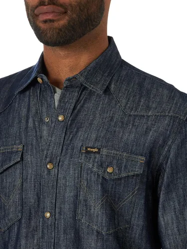 Vista 3 de Wrangler Camisa icónica de ajuste regular para hombre Mezclilla (Rinse Denim)
