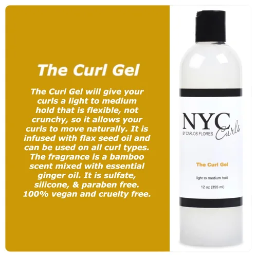 Vista 2 de NYC Curls The Curl Gel Gel flexible de fijación ligera a media para cabello rizado, enrollado y ondulado, gel de semillas de lino, sin silicona