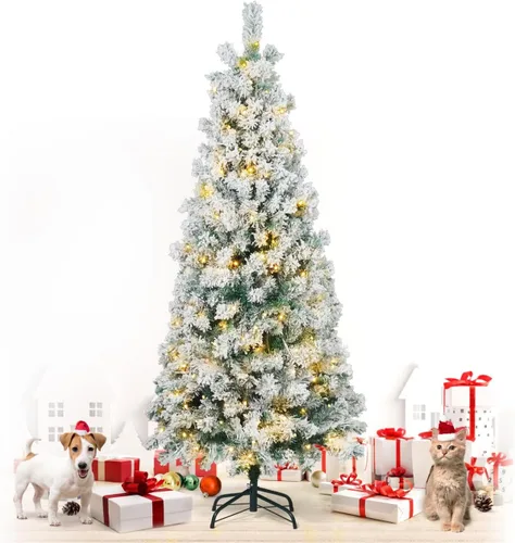 Vista 16 de Fencer Wire Árbol de Navidad Artificial Preiluminado Tipo Lápiz de 6 Pies con 250 Luces LED, Árbol de Navidad Delgado Premium con 618 Puntas