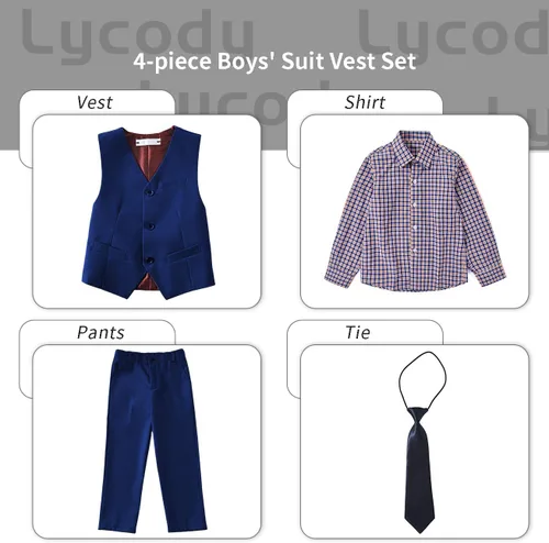 Vista 2 de Conjunto de chaleco para niños, trajes formales, trajes de boda, ropa de vestir