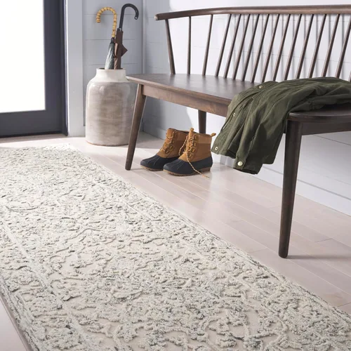 Vista 13 de Martha Stewart x SAFAVIEH - Colección de alfombras de área, 2 pies 3 pulgadas x 8 pies, marfil y azul, lana hecha a mano, ideal para sala de estar