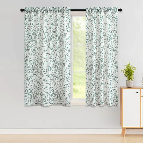 Vista 42 de VOGOL Cortinas con estampado de pájaros campestres, 30 x 24 pulgadas, 2 paneles, beige Linen Look Texture, Decorative Small Window Treatment