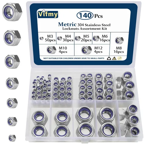 Vista 23 de Paquete de 20 tuercas de bloqueo de 1/2"-13 pulgadas, tuercas de bloqueo de acero inoxidable 304 (A2-70) con inserto de nailon, tuercas de bloqueo