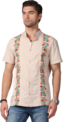 Vista 4 de Camisas mexicanas para hombre, camisas de vestir tradicionales de guayabera para hombre, camisas de vestir con botones y botones para fiesta