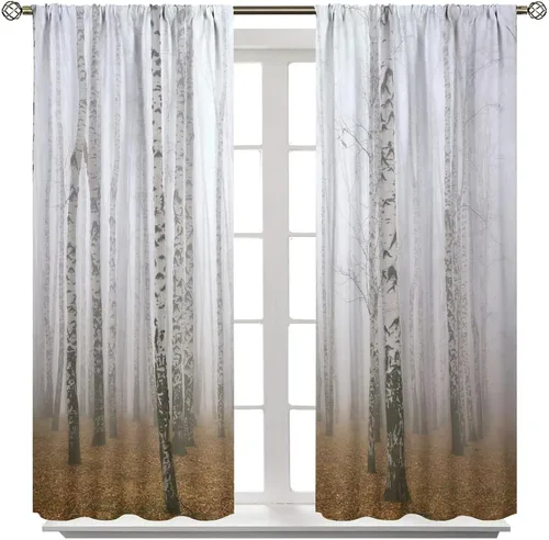Vista 8 de Cortinas de abedul para sala de estar, niebla matutina en otoño, decoración del hogar, 42 x 45 pulgadas de largo