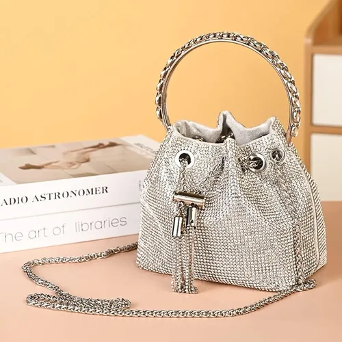 Vista 4 de Chlemeter Bolsa de noche con cristales para mujer monederos de mano con diamantes de imitación brillantes para boda graduación fiesta club bolso