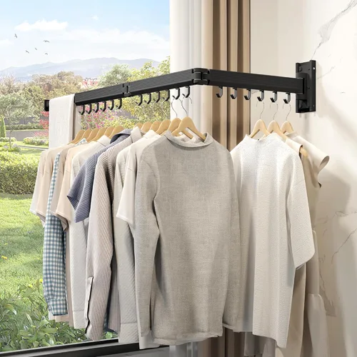 Vista 3 de Estante de secado de ropa montado en la pared, estante de secado de ropa plegable, estante de secado plegable retráctil para colgar ropa