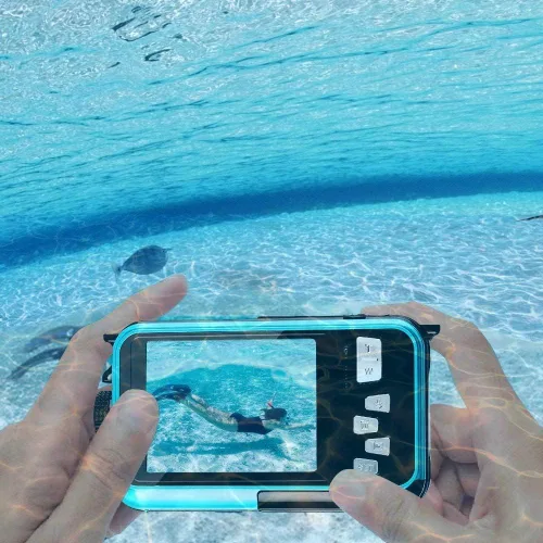 Vista 7 de Acuvar Cámara submarina de 48MP con tarjeta de 32 GB – Cámara digital impermeable de 11 pies, selfie de doble pantalla, enfoque automático, cámara