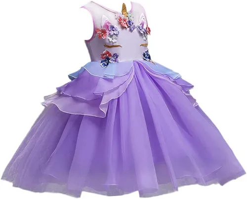 Vista 12 de Vestido de cumpleaños de unicornio para bebé, disfraz de princesa, Halloween, cosplay, Navidad, carnaval, fiesta con diadema