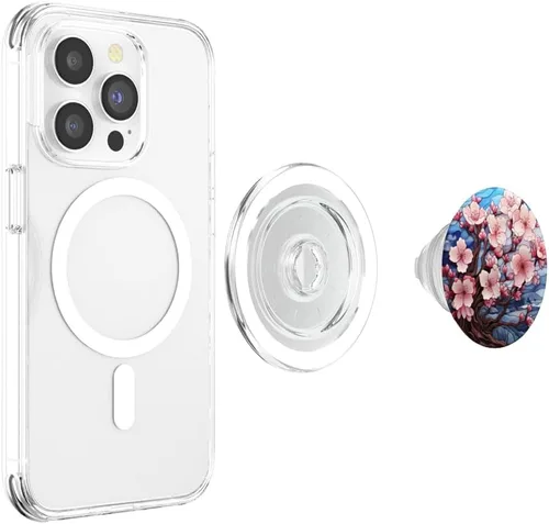 Vista 4 de PopSockets MagSafe PopGrip de flores de cerezo de color de agua de vidrieras para iPhone