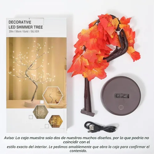 Vista 5 de Árbol de arce artificial iluminado de otoño, 24 luces LED, decoraciones de Acción de Gracias, funciona con batería/USB, árbol pequeño preiluminado
