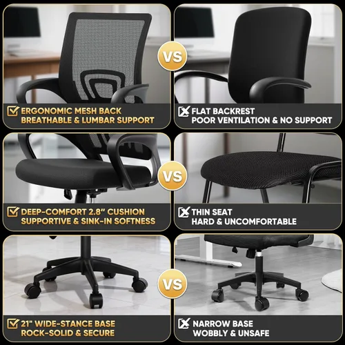 Vista 10 de Magshion Silla ergonómica de escritorio de oficina, silla de computadora de malla con respaldo medio, silla giratoria con respaldo transpirable