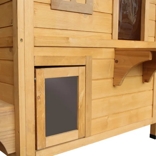 Vista 2 de 2-Story Wooden Cat House - Outdoor Cat Enclosure for Multiple Cats