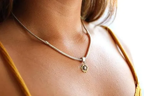 Vista 4 de BOLENVI Abalorio de plata de ley 925 con diseño de girasol dorado para pulseras o collares similares Plata esterlina Sin gemas
