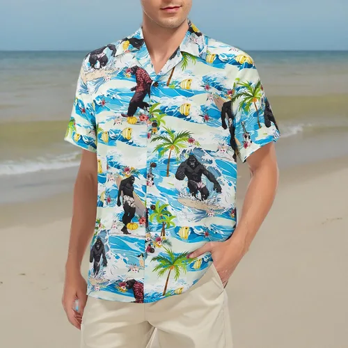 Vista 151 de Camisa hawaiana para hombre, con estampado floral, cómoda, con botones, casual, manga corta, ropa de playa para hombre