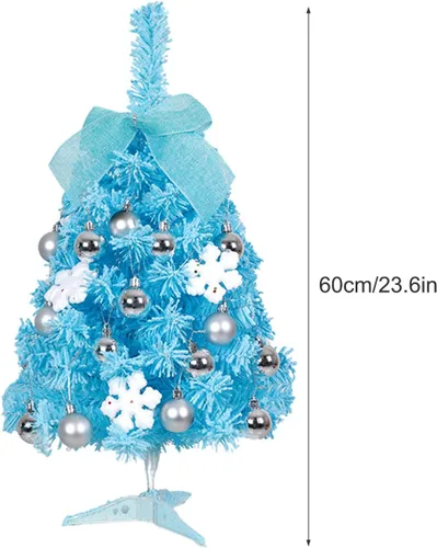 Vista 3 de Árbol de Navidad de mesa pequeño árbol artificial con adornos preiluminado, mini árbol de Navidad artificial de mesa para decoraciones de Navidad