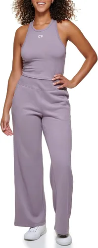 Vista 4 de Calvin Klein Performance Camiseta básica Calvin Klein con espalda cruzada para mujer, Lila ahumado