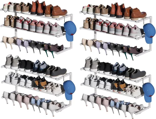 Vista 15 de Zapatero para montar en la pared, zapatero colgante de 3 niveles con capacidad para 12 pares, organizador de zapatos de metal resistente ajustable