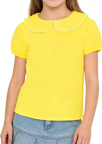 Vista 13 de LYSMuch Camisa básica de manga corta con cuello Peter Pan para niñas de 2 a 5 años, color liso