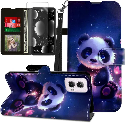 Vista 158 de Funda para Motorola Edge 2022 con protector de pantalla, soporte y tarjetero y correa para la muñeca, funda magnética para Moto Edge 2022 5G UW Lobo